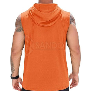 2025 verano sin mangas hombres gimnasio Fitness Sudadera con capucha 100% algodón patrón sólido fábrica al por mayor - Product Image 3