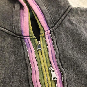 Sweat à capuche streetwear zippé sur mesure, coupe ample, triple épaisseur, délavé à l'acide, poids lourd - Product Image 4
