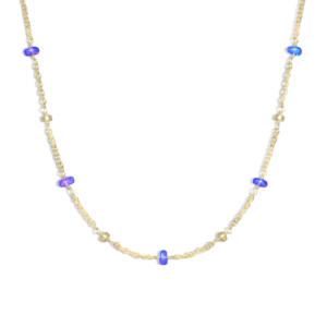 Collar Vintage con cuentas de ópalo Etíope para mujer con lavanda fuego oro y cadena de eslabones de plata joyería de moda con envoltura de alambre - Product Image 1