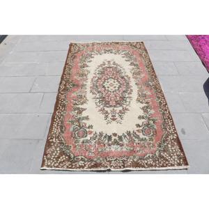 3.7x6.5 ft Vintage Rug, <b>Red</b> Abstract Turkish Rug <b>Wool</b> - Product Image 1