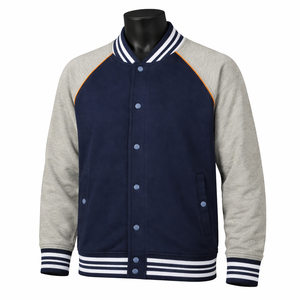 เสื้อแจ็คเก็ตวาร์ซิตี้แบบแร็กแลนสั่งทำพิเศษ สีกรมท่าด้านนอก สีเทาด้านใน ติดกระดุมแป๊ก  แบบ Letterman รับผลิต OEM แบรนด์ส่วนตัว ขายส่งจากโรงงาน - Product Image 1