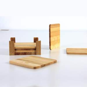 Juego al por mayor de 6 posavasos cuadrados naturales pulidos de madera de haya y nogal con soporte hechos a mano por NHE Overseas EN LA India - Product Image 3