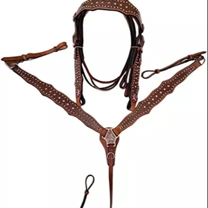 High Quality Horse Head Stall <b>Set</b> Indian Style Western Saddle Breast Plate Best Price Leather Stallion <b>Accessories</b> Halters - Product Image 1