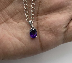 925 Sterling <b>Silver</b> Natural Amethyst <b>Charm</b> Pendant with Purple Crystal Healing Properties Minimalist Engagement Necklace - Product Image 3