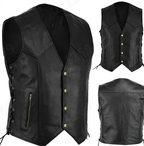 Chaleco de Cuero para Hombre, Estilo Punk, para Motociclistas, Color Sólido, Cuello Redondo, Cremallera, Ajustado, para Otoño - Product Image 6