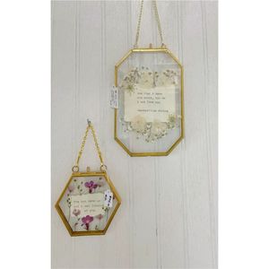 Cadre d'herbarium suspendu en métal doré élégant |   Cadre en verre double face mural pour fleurs séchées, vitrine d'art minimaliste - Product Image 3