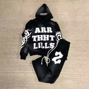 Ensemble de survêtement personnalisé pour homme en coton écologique à carreaux délavé à l'acide, comprenant un sweat à capuche épais et un pantalon de jogging, style streetwear hivernal, OEM ODM Vente en gros - Product Image 3