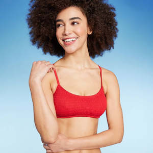 Top bikini a fascia smock rosso da donna Wild Fable XS/XS a vita alta con cut-out e scollo rotondo traspirante - Product Image 1