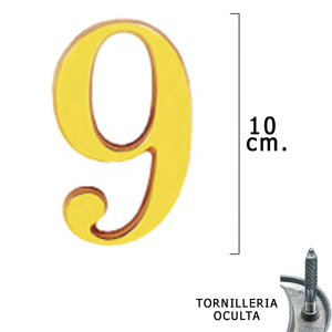 Numero in ottone "9" 10 cm. Con Tornilleria Nascosta (Blister 1 Pezzo) - Product Image 1