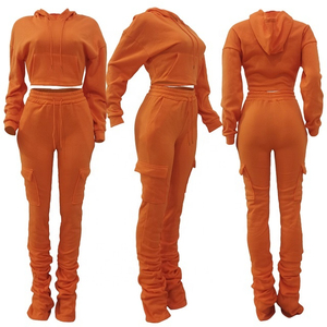 OEM Vêtements de sport sur mesure survêtements pour femmes Ensemble de jogging pour femmes Pantalons empilés Ensemble de survêtements et sweat à capuche 2 pièces - Product Image 1
