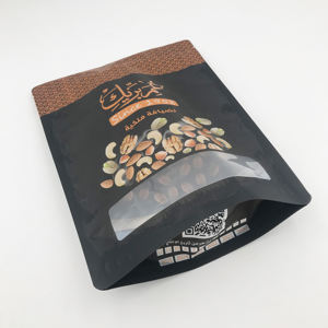 Pochette debout mate/brillante avec fermeture éclair, encoche de déchirure et fenêtre pour les collations - Matériel laminé de qualité alimentaire, usine du Vietnam - Product Image 2