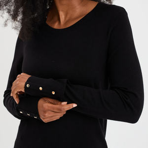 เสื้อสเวตเตอร์ถักสำหรับผู้หญิง, เสื้อสเวตเตอร์ถักให้ความอบอุ่นเนื้อนุ่มมีโลโก้ด้านหน้าสไตล์ลำลอง - Product Image 4