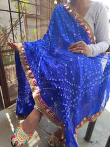 Jaipuri Bandhani Dupatta Art Silk avec Gotta Patti Lace sur les quatre côtés latkan Multi Color Bandhej Dupatta,Tie-Dye Women Gift - Product Image 6