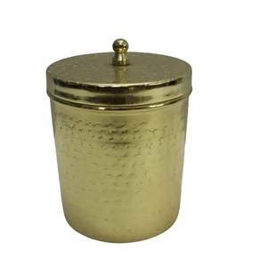 Boîte de rangement ronde en métal fer forgé couleur or avec couvercle, design martelé, pour ustensiles de cuisine, décoration de table - Product Image 1