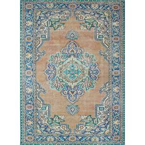 Vintage Beige Brown Hand Knotted Wool <b>Rug</b> for Home Use-for Living Hallway Entryway Teen's Bedroom Medallion Rectangle Puzzle - Product Image 1