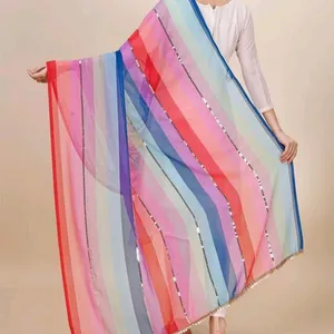 Nhiều Màu Georgette Dupatta Đẹp Nặng Đảng Và Đám Cưới Mặc Ấn Độ Pakistan Truyền Thống Dupatta Quà Tặng Cho Phụ Nữ