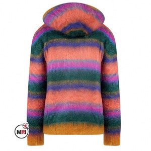 Sweat-shirt à capuche unisexe décontracté avec fermeture éclair OEM rayé tricoté respirant Cardigan fourrure moelleux manteau d'hiver décoration imprimée pull en tricot - Product Image 2