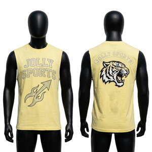 Men's Sleeveless T Shirt Premium Cotton Soft Breathable Screen Print Custom <b>Logo</b> 100% cotton T-shirt for men loose fit printed - Product Image 2