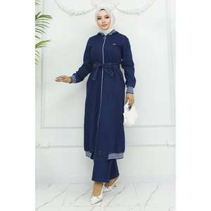 Ensemble décontracté côtelé en jean pour femme 19244 Fume, deux pièces à capuche, pantalon skinny et haut court, 100% coton, taille XL, pour printemps automne - Product Image 6