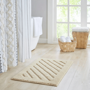 Softa Beige Striped Recycled Cotton <b>Rug</b> Handwoven Bathroom Floor Mat 45x75 cm - Product Image 4