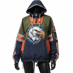 Veste coupe-vent pour femmes en polyester GSM de qualité supérieure Veste coupe-vent à panneau multicolore imprimé aigle avec logo brodé personnalisé pour femmes - Product Image 1