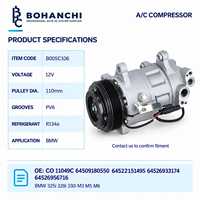 Compresseur de climatisation automobile 12V type Denso 64525B79501 6SV14C pour BMW 330i 2015-2018 6PK 110mm, fourniture d'usine