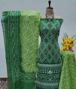 Auténtica Tela de Satén Bandhani (Bandhej) Estampada a Mano con Serigrafía, Traje Formal de Primavera con Corte en A, Natural y Transpirable - Product Image 3