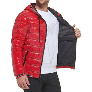 Veste matelassée en toile pour homme avec isolation thermique, capuche, logo frontal, style décontracté d'automne et confort durable - Product Image 2