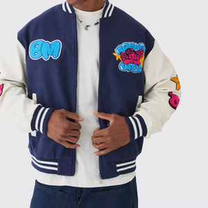 Chaqueta universitaria de lana Unisex personalizada de alta calidad con mangas de cuero estilo Letterman de béisbol universitario para hombres invierno OEM ODM - Product Image 1