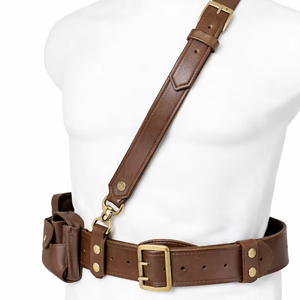 Ceinture à bandoulière en cuir véritable marron avec sangle – Accessoire de tenue formelle réglable pour les événements et le quotidien - Product Image 1