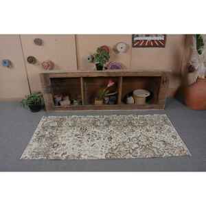 Alfombra turca Vintage marrón Beige clásica de 2,7x5,9 pies, Alfombra de área de lana de área grande de retazos, respaldo de látex para dormitorio, pasillo, sala de estar - Product Image 4