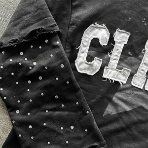 Custom Heavyweight Unisex Embroidered Long <b>Sleeve</b> Double Layered Oversized <b>Sweatshirt</b> Rhinestone Distressed high quality - Product Image 4