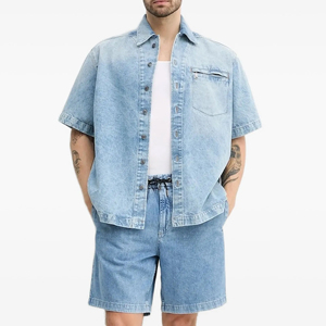 Conjunto de Shorts Casuales de Mezclilla para Hombre de Alta Calidad, Diseño Moderno, Hecho a Medida, Patrón Sólido, Ecológico, para Uso Diario - Product Image 1