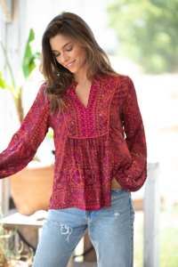 Hot Sale Women's Summer Boho Casual V-Neck <b>Balloon</b> Sleeve Vintage Embroidered Eco-Friendly Unique Top - Product Image 3