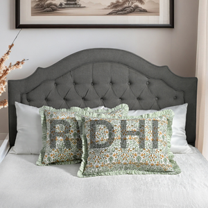 Funda de Almohada Lumbar Ridhi 20x26, Color Amarillo Goldenrod, con Volantes, Estampado Floral a Mano, Estilo Occidental, 100% Algodón, Extraíble y Lavable - Product Image 2