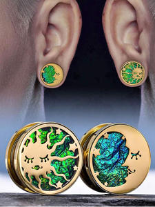 Coole Männer Schmuck aus vergoldeten Edelstahl Tunnel Ohr stöpsel Inlay <span class=keywords><strong>Abalone</strong></span> Muscheln - Product Image 4