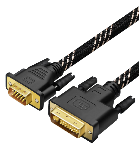 High Quality 1080P Gold Plated PVC Braided Jacket Combination Shielding 24+5 Pin DVI Male to VGA Male Cable