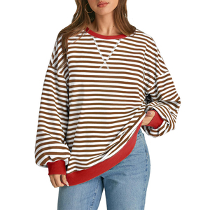 Vente en gros Sweatshirts de haute qualité vierges personnalisés OEM Pull Rayé en coton ras du cou Casual, Solid Knitted Hodies For Woman - Product Image 1