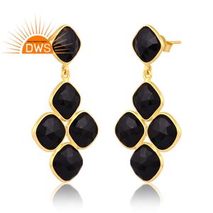 Pendientes colgantes de piedras preciosas de ónix negro Natural chapados en oro de 18 quilates de plata esterlina de última tendencia, fabricante de joyería fina Demi - Product Image 2