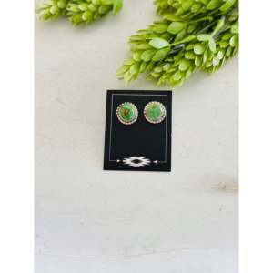 Sonoran Mountain Turquoise & Sterling Silver <b>Post</b> <b>Earrings</b> Navajo Made Geometric Stud Design with Bezel Setting - Product Image 1
