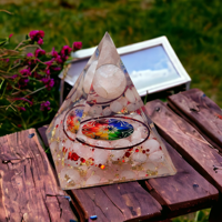 Nouvelle sphère pyramide nubienne en orgone de cristal de quartz rose faite à la main et écologique avec anneau en cuivre pour la guérison, la méditation et la protection contre les EMF