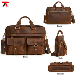 Haute qualité hommes rétro en cuir véritable sac de messager grande capacité 17 pouces ordinateur portable mallette d'affaires Vintage cartable peau de vache - Product Image 6