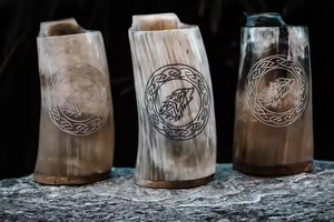 Taza de Cerveza Ecológica con Aislamiento al Vacío y Tapa Hermética, Diseño Artesanal de Cuerno de Lobo Fenrir, Taza de Cuerno para Fiestas en India - Product Image 4