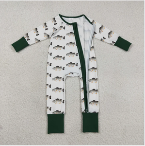 LR2531 Pelele de bebé verde de pesca con pies cubiertos - Product Image 2