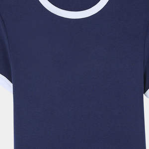 Premium <b>Navy</b> <b>Blue</b> Women <b>Crop</b> <b>Top</b> Short Sleeve With White Contrast Trim Soft Stretch Fabric And Slim Fit Style - Product Image 2