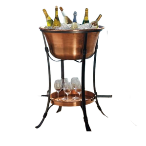 Elegante bañera redonda de cobre para hielo de cerveza con soporte de hierro resistente, perfecta para bares, bodas y almacenamiento de bebidas para eventos con estilo - Product Image 1