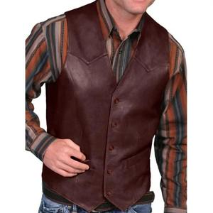 Chaleco de cuero transpirable con cuello de pico para hombre, chaleco de estilo occidental de un solo pecho, chaqueta de motociclista para invierno para uso en discoteca - Product Image 4