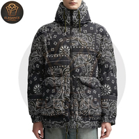 Veste matelassée pour homme à capuche, entièrement personnalisée, en toile enduite, avec design imprimé noir et blanc, fermeture éclair intégrale, manches longues, style décontracté et tendance