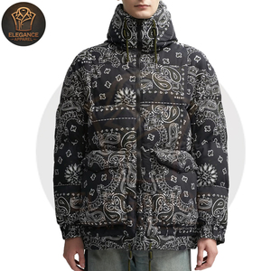 แจ็กเก็ตแบบขนเป็ดสำหรับผู้ชายแขนยาวมีซิปสีดำพิมพ์ลายดีไซน์ไม่ซ้ำใคร - Product Image 3