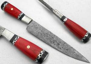 Cuchillo de Chef Hecho a Mano de Alta Calidad con Hoja de Acero de Damasco y Mango de Madera Pakawood con Funda de Cuero para Uso en la Cocina. - Product Image 4